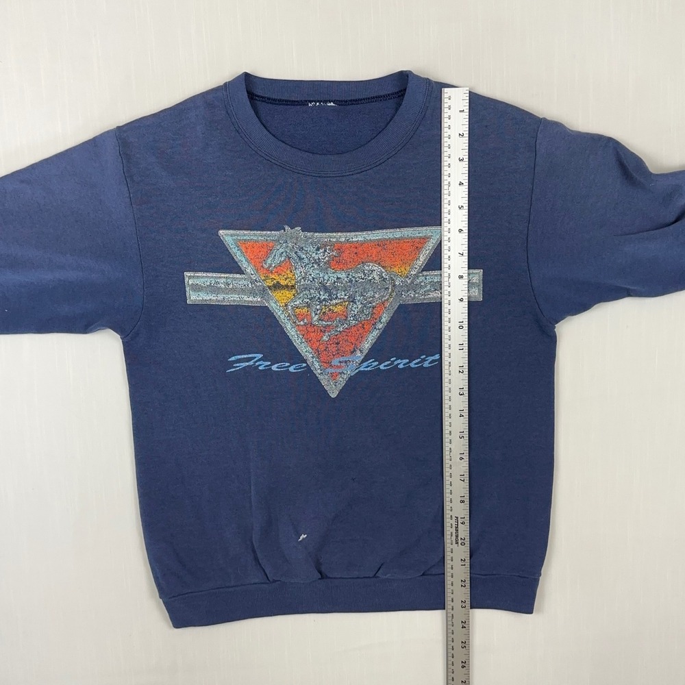 Vintage‎ Free Spirit Horse Graphic Blue Crewneck Sweatshirt Womens Medium Retro - Picture 8 of 8